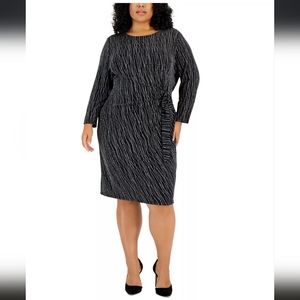 Kasper Plus Size Metallic Side-Tie Midi Dress - 1X